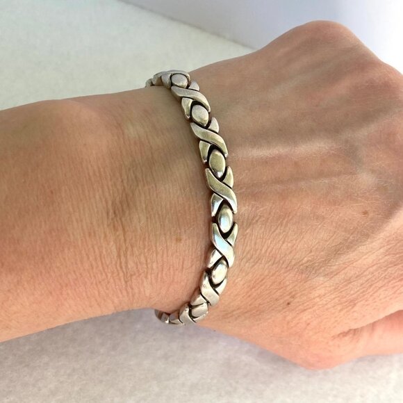 Jewelry - VTG Sterling Silver 925 Mexico Heavy Modernist 6MM XO Link Bracelet Sz 7.5" 24g